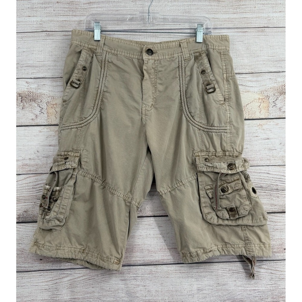 Rebel & Soul Cargo Shorts Mens 34 Tan Khaki Multi Pocket Cotton Long Inseam